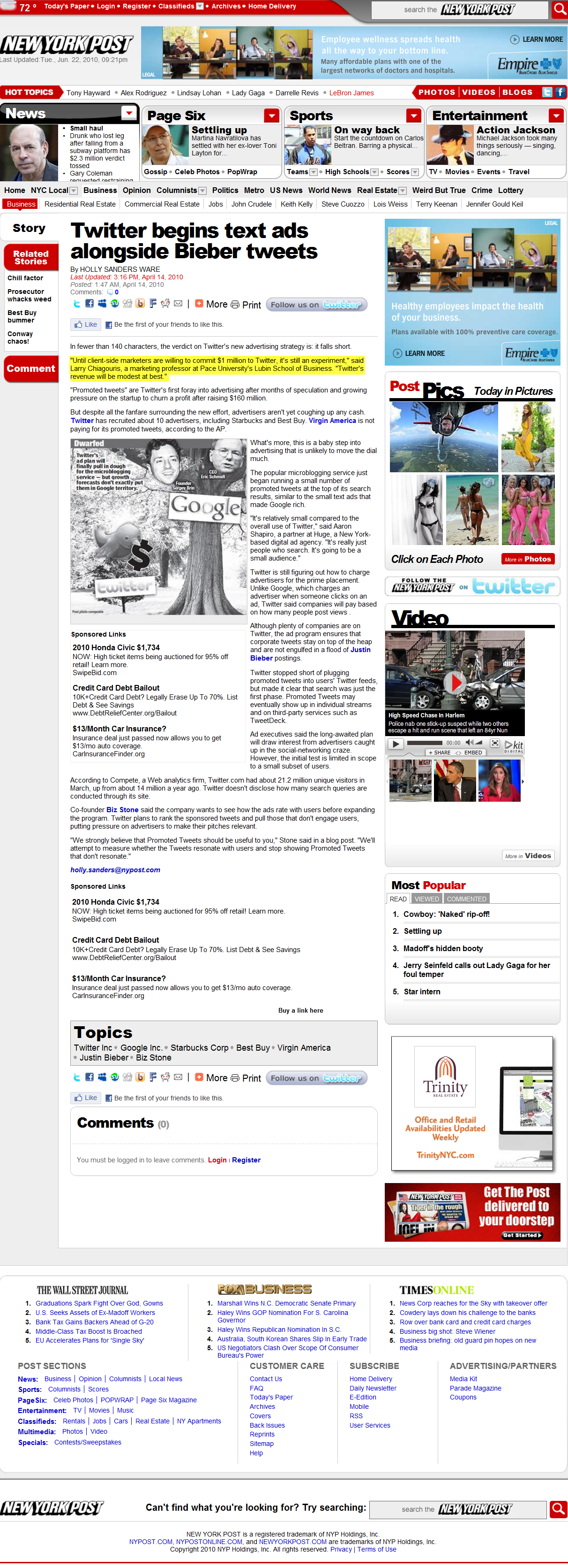 NY Post – Twitter begins text ads alongside Bieber tweets NY Post – Twitter begins text ads alongside Bieber tweets